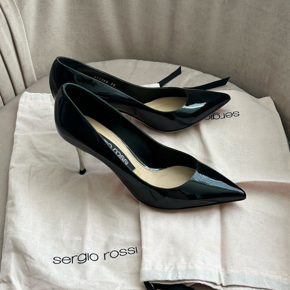 Sergio Rossi Godiva Patent Leather Pump with Steel Heel Size 38